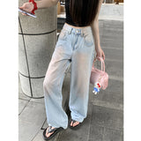 American-Style Sweet High Street Fashion Straight Jeans Women's Spring and Autumn High Waist All-Matching Loose Mop Wide-Leg Jeans Fashion