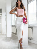 LUTAOTIE Cross Border  Summer New Women's Clothing Sunken Stripe Rib Temperament Split Button Skirt