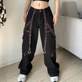 2024 European Station Exclusive for  European and American Street Women's Trendy Low Waist Loose Metal Chain Jeans Punk