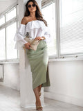 LUTAOTIE Cross Border  Summer New Women's Clothing Sunken Stripe Rib Temperament Split Button Skirt