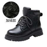 Couple's First Layer Cowhide Platform Worker Boots Women's  Autumn and Winter New Fleece-lined Workwear Martin Boots Ankle Boots Single Boots