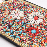 LUTAOTIE  Xinjiang Travel Crossbody Bag Ethnic Style Turquoise Bead Mobile Phone Bag Adjustable Leather Shoulder Bag Vintage Clutch