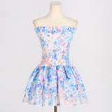 Style Floral Fashion Sweet Style  Spring New Printed Tube Top Slimming Sense of Design Tuxedo Dress