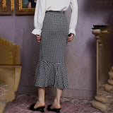 LUTAOTIE New Houndstooth Slim Knit Skirt Mid-Length European and American High Waist Slimming Temperament Fishtail Sheath A- line Skirt