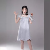 Shuman Soft Blue Woven Flying Sleeve Dress Women's Summer New Small Sized Man's Wear Sweet and Simple Skirt