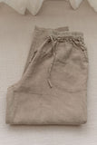 LUTAOTIE  Sx24599 Stone Washed Pure Linen Refreshing and Neat Cropped Skinny Pants Female Spring and Summer 24599