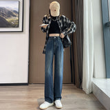 Real Shot Autumn and Winter Jeans for Women New Small Retro High Waist Slimming and Straight Wide Leg Mop Pants