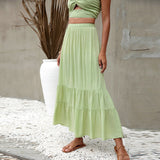 LUTAOTIE Nuoxi  2022 Summer Foreign Trade New Beach Style Pure Color Ruffles European and American Skirt B1986