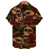 LUTAOTIE Cross-Entry E-Commerce Foreign Trade Hot Sale in  Popular Skull Pattern Printing Hawaii Beach Vacation Short Men's Shirt