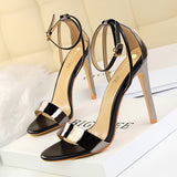 LUTAOTIE 267-3 European and American Fashion Sexy Nightclub Stiletto Heel Hollow-out Spliced Ankle-Strap Open Toe Hollow Women's Sandals