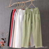 LUTAOTIE  Women's Cotton and Linen Casual Pants  New Korean Style Loose Slimming Straight Pants Summer Thin Cropped Harem Pants