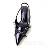 LUTAOTIE Za Black Buckle High Heels  Winter New Pointed Toe Buckle Strap Sandals Fashion Classy Shoes Women