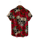 LUTAOTIE Cross-Entry E-Commerce Foreign Trade Hot Sale in  Popular Skull Pattern Printing Hawaii Beach Vacation Short Men's Shirt