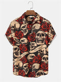 LUTAOTIE Cross-Entry E-Commerce Foreign Trade Hot Sale in  Popular Skull Pattern Printing Hawaii Beach Vacation Short Men's Shirt