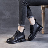 Top-Grain Leather Booties Genuine Leather Spring and Autumn Boots Flat Martens Boots All-Matching Comfortable Soft Bottom Casual Women's Shoes Woolen Cotton