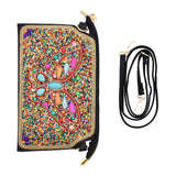 LUTAOTIE  Xinjiang Travel Crossbody Bag Ethnic Style Turquoise Bead Mobile Phone Bag Adjustable Leather Shoulder Bag Vintage Clutch