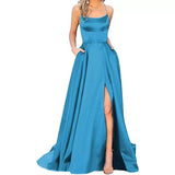 HOT and NEW Cross Border New Bridesmaid Dress Long Long Dress Small Trailing Strap Solid Color Banquet Evening Dress