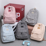 Backpack Women's  New Large Capacity Canvas Backpack College Student Junior High School Student Simple Cute Book Plaid Schoolbag