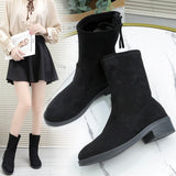 Foreign Trade plus Size 35-43 Martin Boots for Women  Winter New All-Matching Low Heel S Zip Middle Tube Boots Stretch Boots