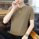 LUTAOTIE Summer Men's Short-Sleeved T-shirt Solid Color Fit Net Version round Neck Breathable Casual Men's Clothing Bottoming Shirt Top Delivery