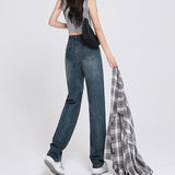 S2011 Retro High Waist Straight Jeans Women's Design Niche Loose Summer Draping Effect Distressed Mop Trousers