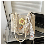 LUTAOTIE  Woven Straw Woven Bag Women's Large Capacity  New Summer Flower Shoulder Bag Casual Trendy Western Style Tote Bag