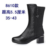 35-43 Yonghe Mid-Calf Mesh Boots Women's New Sandal Boots Chunky Heel Breathable Mid Boots Mid Heel plus Size Women's Shoes