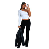 LUTAOTIE  Gl6686 HOTan and NEWn Women's Clothing  Cross-Border Supply Fashion Comfortable Slim Slimming Back Waist Low Waist Bell-Bottom Pants