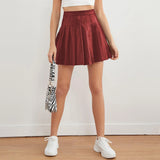 LUTAOTIE EBay  Hot Pu Pleated Skirt Summer Sexy Short Skirt Elegant High Waist Leather Skirt European and American Style Cross-Border