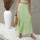 LUTAOTIE Nuoxi  2022 Summer Foreign Trade New Beach Style Pure Color Ruffles European and American Skirt B1986