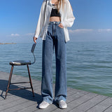 LUTAOTIE  888 Women's Wide-Leg Jeans High Waist Drooping Spring and Autumn New Niche Straight Loose Pants