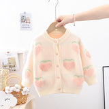 21 autumn new Korean version autumn and winter children's sweater, girls' cardigan, big peach children's top