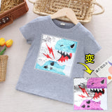 LUTAOTIE Children's Clothing Summer Boys' Color Change Sequins Short-Sleeved T-shirt Cotton Top Half-Sleeved Dinosaur Clothes Foreign Trade Thin One Piece Dropshipping