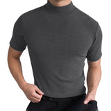 LUTAOTIE Foreign Trade European and American Style Men's Clothing Autumn and Winter Turtleneck Short Sleeve T-shirt Men's Undershirt Solid Color Top