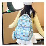 New Large Capacity Cute Printed Bear School Bag High School Primary School Student Bag Plaid Campus Lightweight Backpack Wholesale