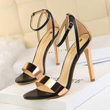 LUTAOTIE 267-3 European and American Fashion Sexy Nightclub Stiletto Heel Hollow-out Spliced Ankle-Strap Open Toe Hollow Women's Sandals