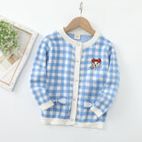 24 autumn and winter new Korean version of children's clothing jacket red plaid small fragrant wind girls sweater bear embroidered children's cardigan