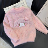 Girls pullover sweater 2024 new foreign style children's thickened Kulomi wool top pullover knitted sweater Internet celebrities