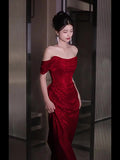 off-Shoulder Evening Dress  New Elegant High-Grade Shiny Toast Dress Bride Elegant Banquet Host Women