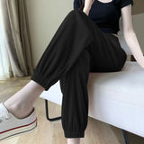 LUTAOTIE  High Waist Ice Silk Leggings Women's Summer Thin Loose-Fitting Slimming Ankle-Banded Harem Pants Sweatpants Cropped Pants Casual Sports Pants