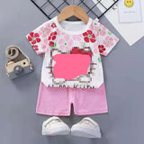 LUTAOTIE Summer Suit Children's Short-Sleeved Shorts Baby Girl Homewear Clothes Baby T-shirt Boys' Pajamas 0-1-2-3 Years Old