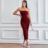 2024 Spring and Summer New European and American Style Ins Sexy Tube Top Hip Skirt Solid Color Dress Beach Dress Dress Dress