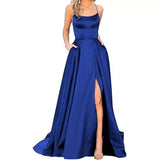 HOT and NEW Cross Border New Bridesmaid Dress Long Long Dress Small Trailing Strap Solid Color Banquet Evening Dress