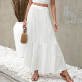 LUTAOTIE Nuoxi  2022 Summer Foreign Trade New Beach Style Pure Color Ruffles European and American Skirt B1986