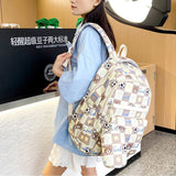 New Large Capacity Cute Printed Bear School Bag High School Primary School Student Bag Plaid Campus Lightweight Backpack Wholesale