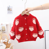 21 autumn new Korean version autumn and winter children's sweater, girls' cardigan, big peach children's top