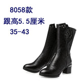 35-43 Yonghe Mid-Calf Mesh Boots Women's New Sandal Boots Chunky Heel Breathable Mid Boots Mid Heel plus Size Women's Shoes