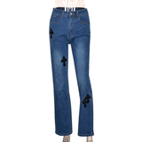 8082dn European and American Women's Clothing 2024 Spring Ins New Embroidered Cross High Waist Pocket Street Sexy Jeans