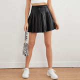 LUTAOTIE EBay  Hot Pu Pleated Skirt Summer Sexy Short Skirt Elegant High Waist Leather Skirt European and American Style Cross-Border