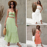 LUTAOTIE Nuoxi  2022 Summer Foreign Trade New Beach Style Pure Color Ruffles European and American Skirt B1986